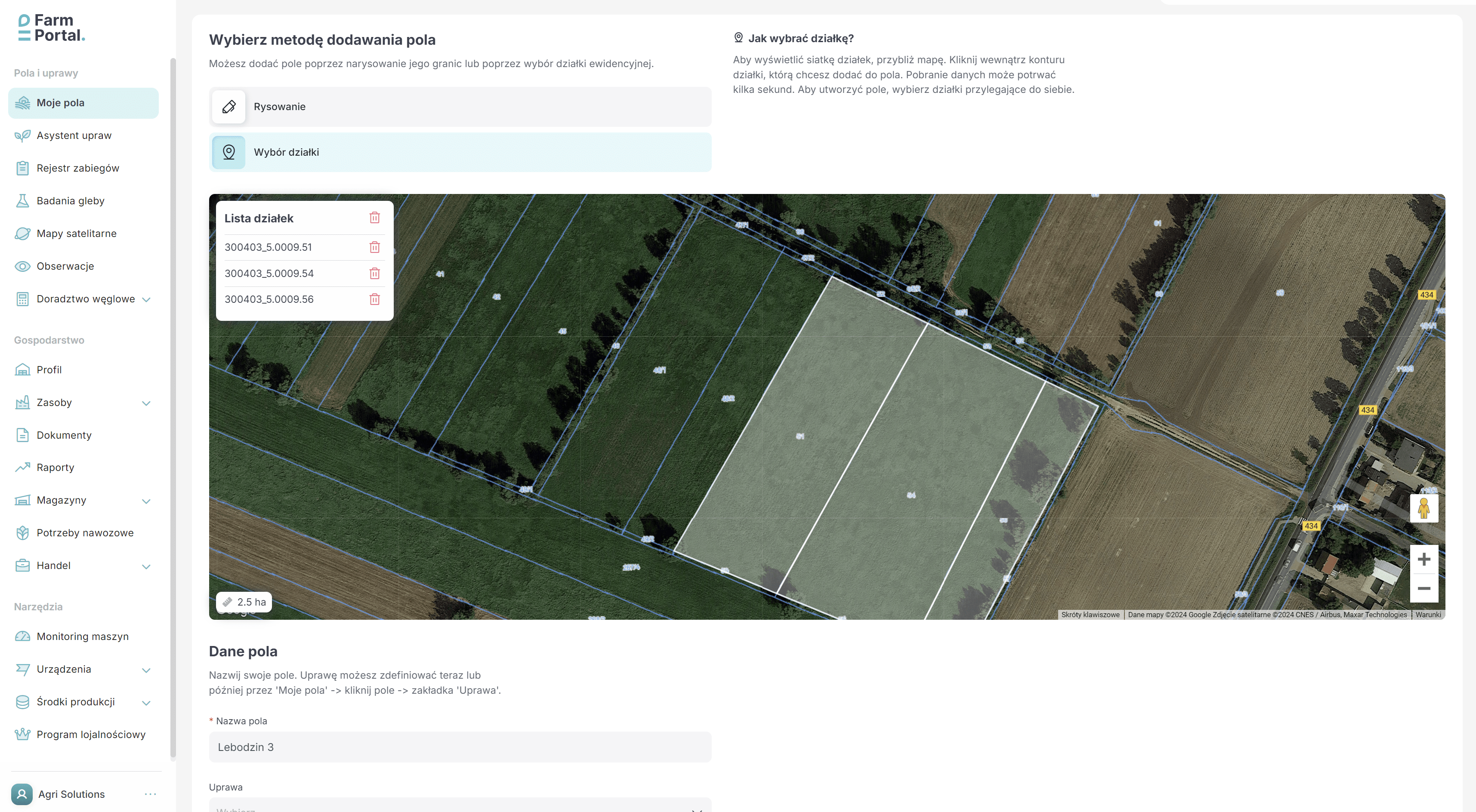 FarmPortal – zrzut ekranu systemu zarządzania gospodarstwem FMS
